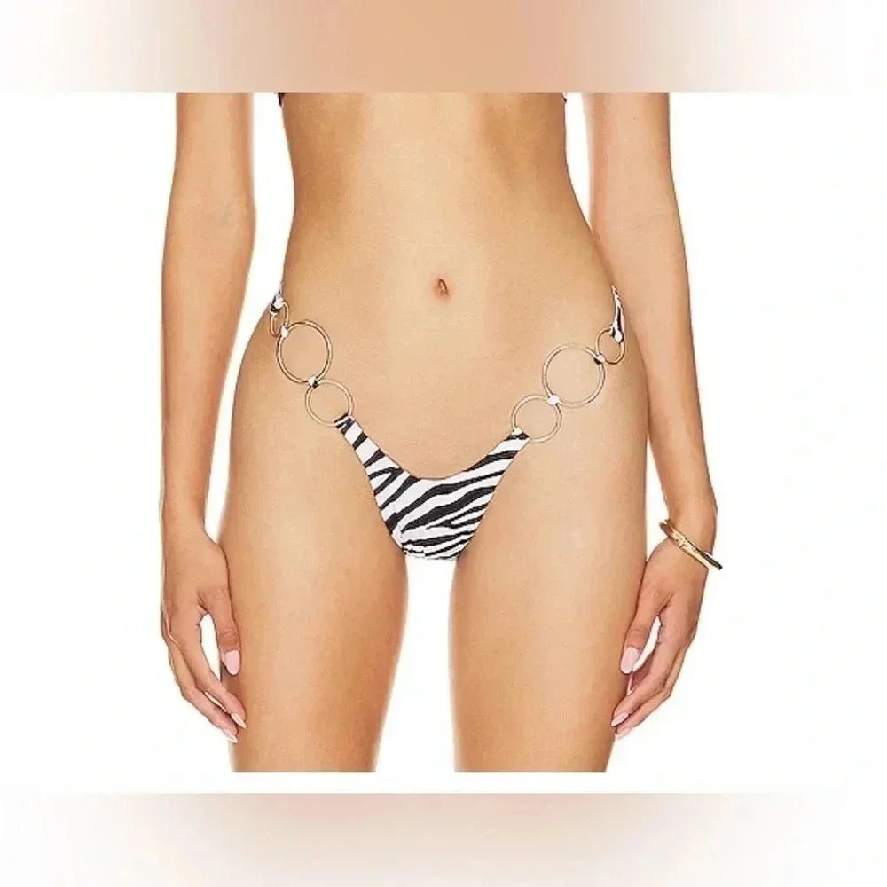 Monica Hansen Beachwear Wild Stripes Thong Bikini Bottom in Zebra Size XS - Picture 3 of 10